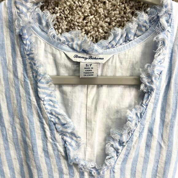 Tommy Bahama Dress Women’s S Cabana 100% Linen Blue Striped V-Neck Sleeveless Sh - Picture 2 of 7